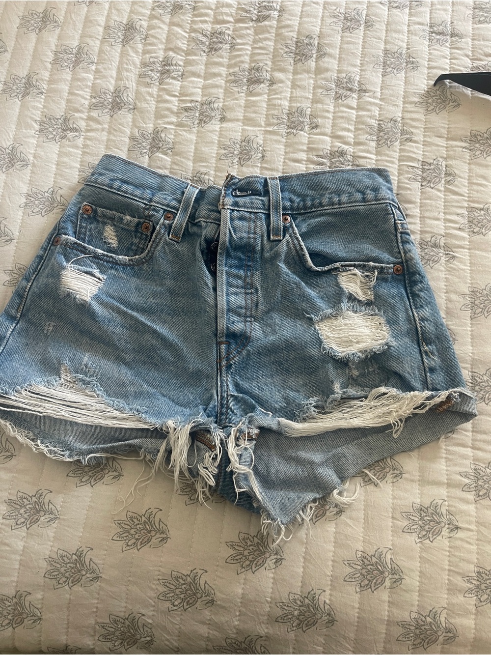 Levi's Ripped Light Blue Denim Cutoff Shorts